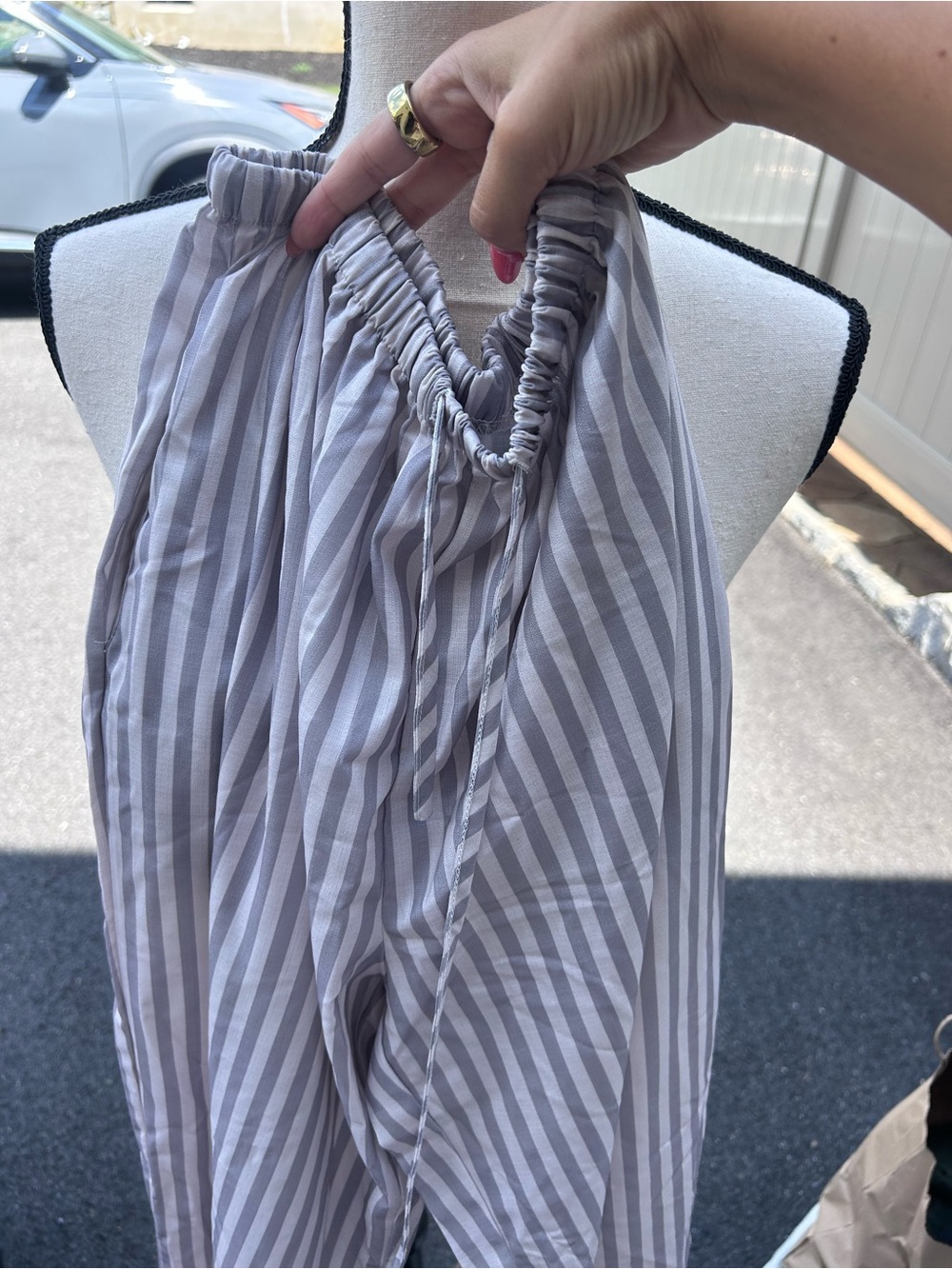 Striped Grey Elastic Waist pants